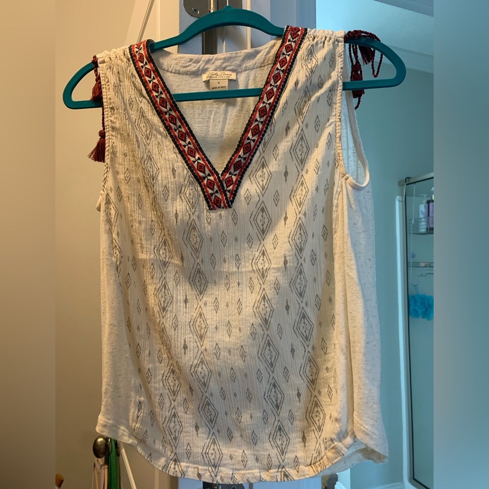 Lucky brand cute top with tassels on sleeves